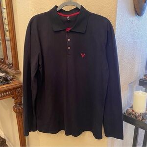 YTD Men Black Polo Long Sleeve Shirt with Red Logo Size Large